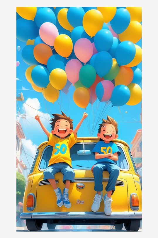 数字艺术手绘插画做汽车的儿童插画手机壁纸