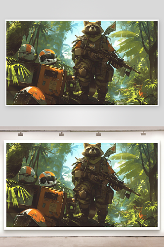 数字艺术游戏插画浣熊战士背景游戏界面背景
