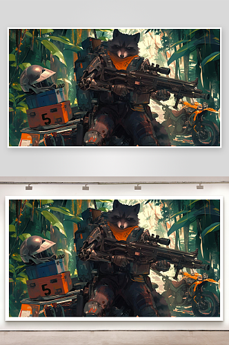 数字艺术游戏插画浣熊战士背景游戏界面背景