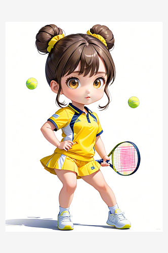 数字艺术手绘网球女孩插画运动少女