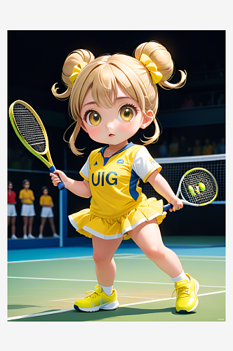 数字艺术手绘网球女孩插画运动少女
