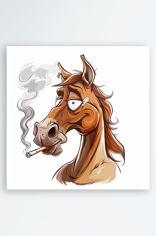 数字艺术抽烟的马插图马表情背景