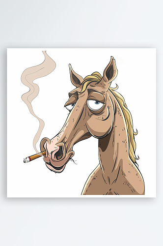 数字艺术抽烟的马插图马表情背景