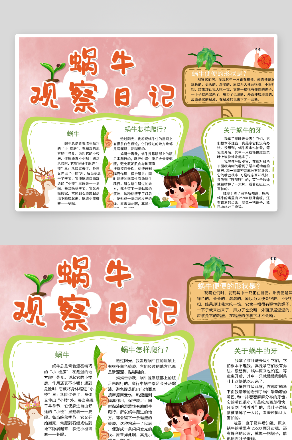 蜗牛成长日记可爱的蜗牛手抄报小报素材