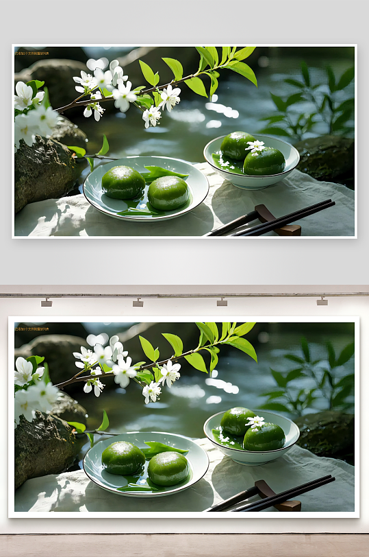 清明节谷雨节气茶杯青团美食静物特写-众图网