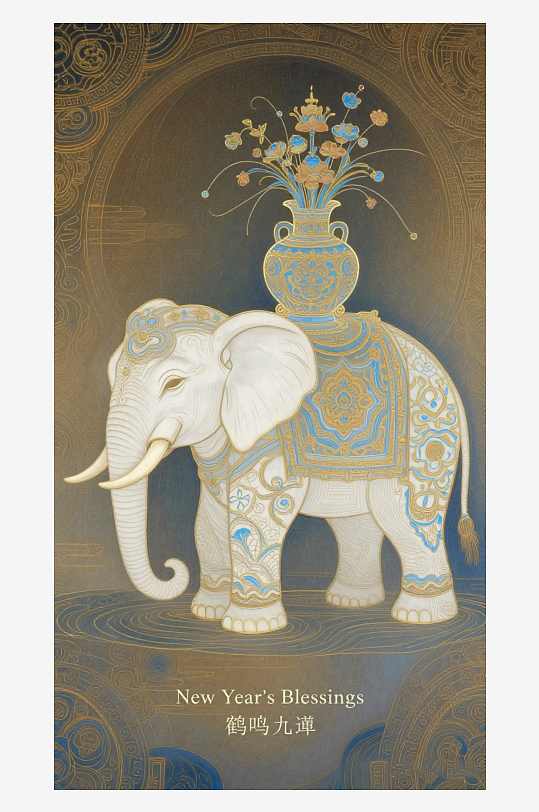 祥瑞国风白象大象敦煌背景-众图网