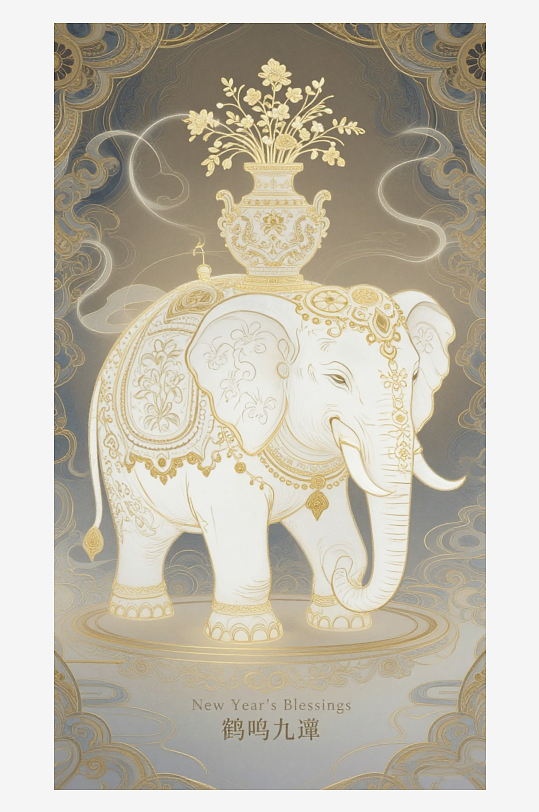 祥瑞国风白象大象敦煌背景-众图网
