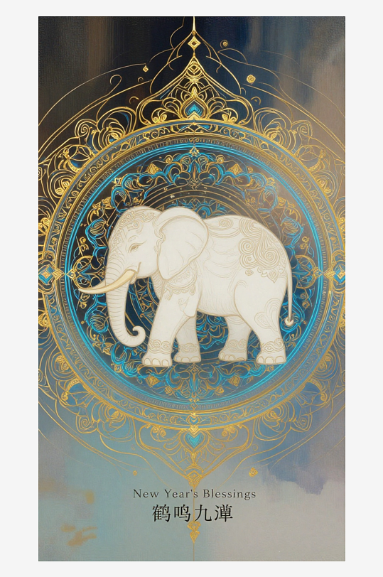 祥瑞国风白象大象敦煌背景-众图网