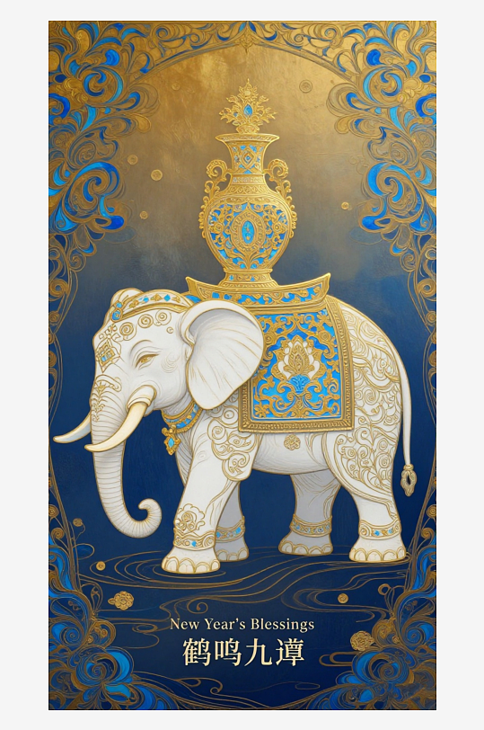 祥瑞国风白象大象敦煌背景-众图网