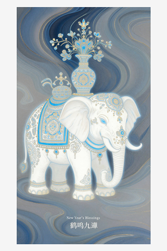 祥瑞国风白象大象敦煌背景-众图网