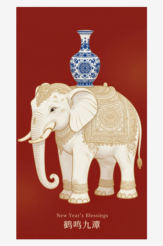 祥瑞国风白象大象敦煌背景-众图网