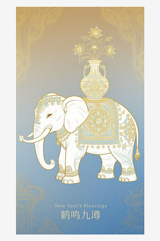 祥瑞国风白象大象敦煌背景-众图网