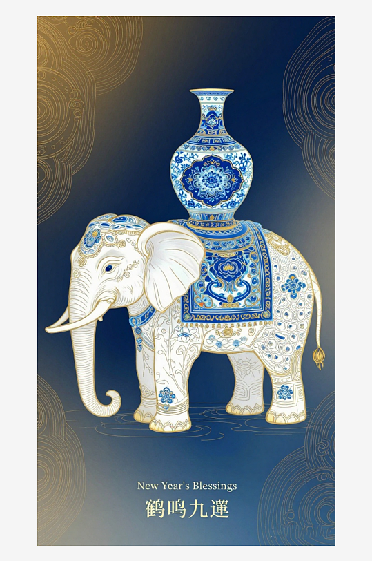 祥瑞国风白象大象敦煌背景-众图网