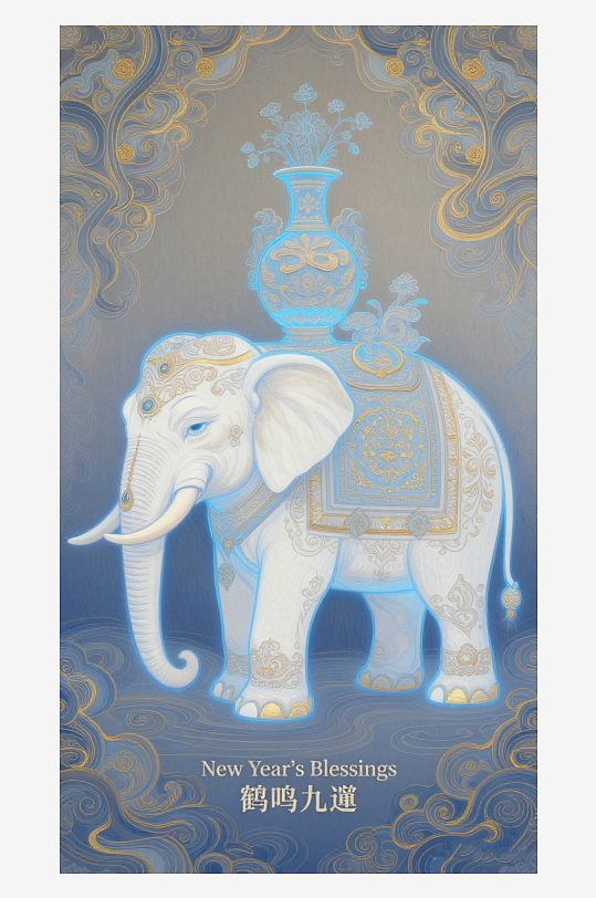 祥瑞国风白象大象敦煌背景-众图网