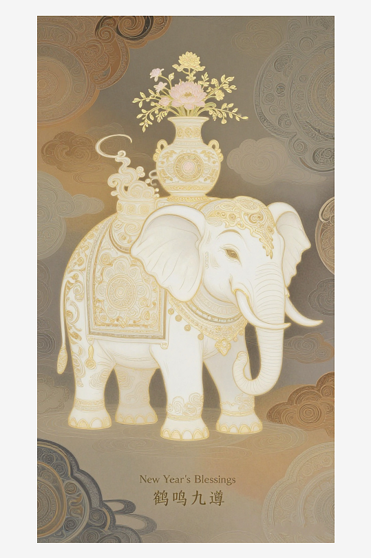 祥瑞国风白象大象敦煌背景-众图网