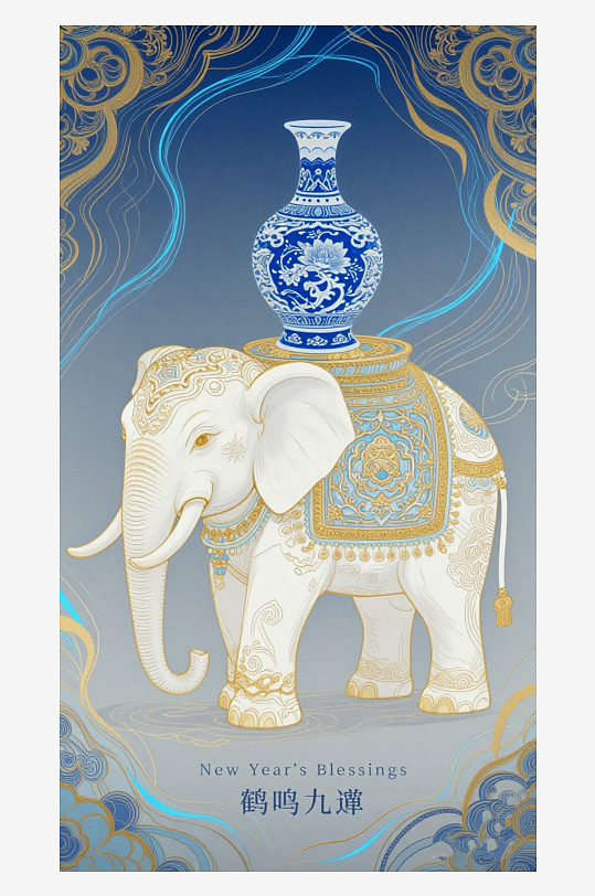 祥瑞国风白象大象敦煌背景-众图网