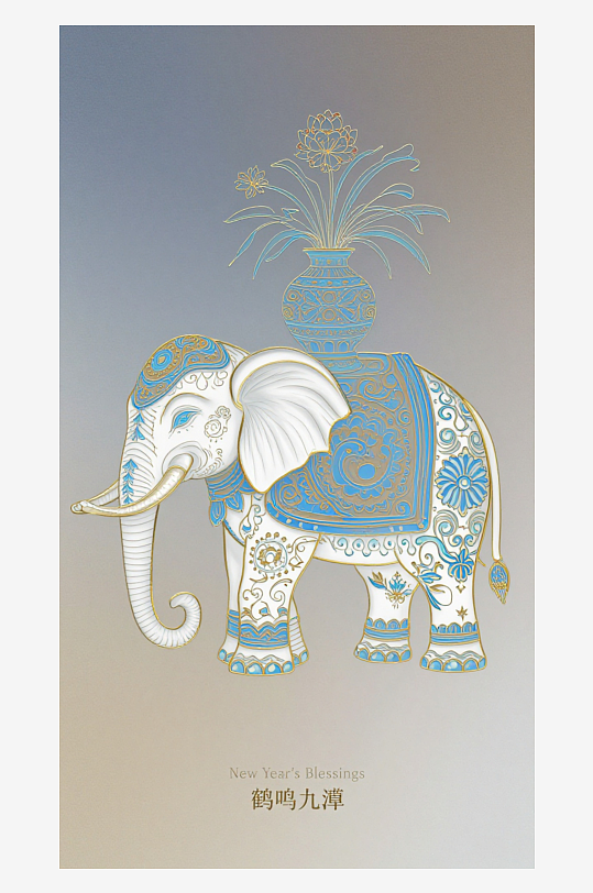 祥瑞国风白象大象敦煌背景-众图网