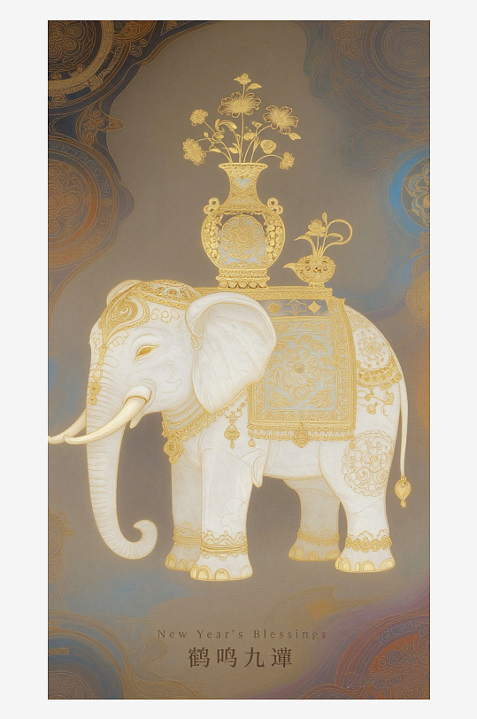 祥瑞国风白象大象敦煌背景敦煌飞天-众图网