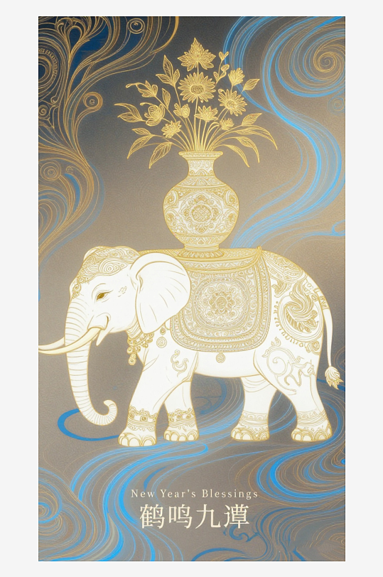 祥瑞国风白象大象敦煌背景敦煌飞天-众图网