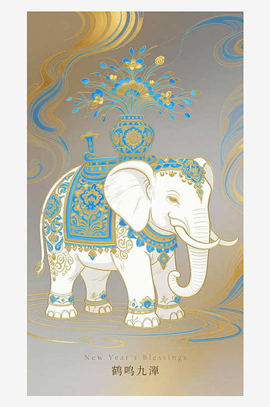 祥瑞国风白象大象敦煌背景敦煌飞天-众图网