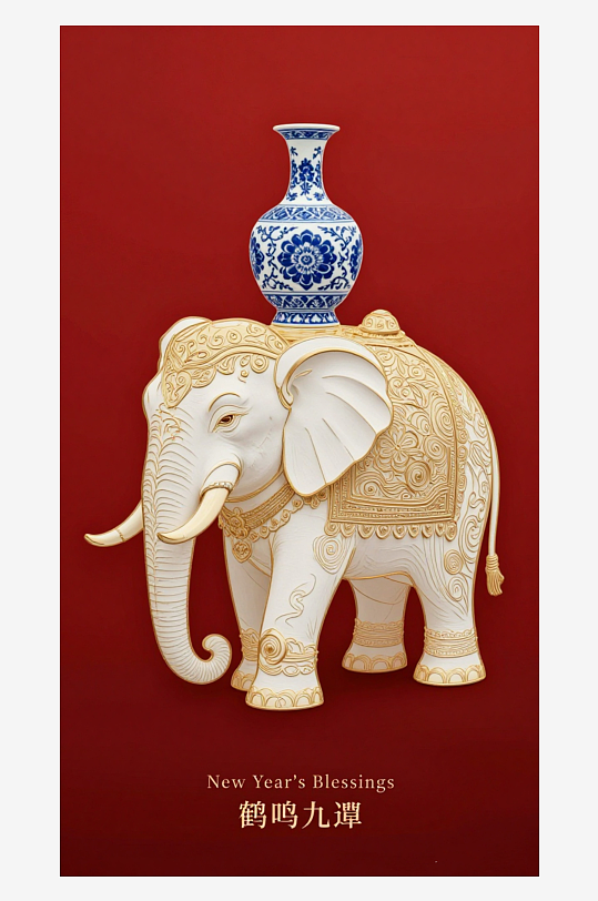 祥瑞国风白象大象敦煌背景敦煌飞天-众图网