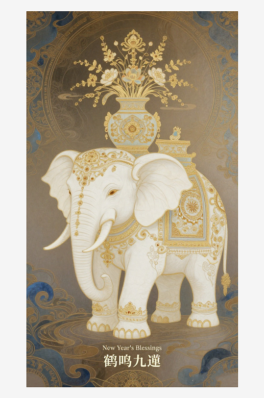 祥瑞国风白象大象敦煌背景敦煌飞天-众图网