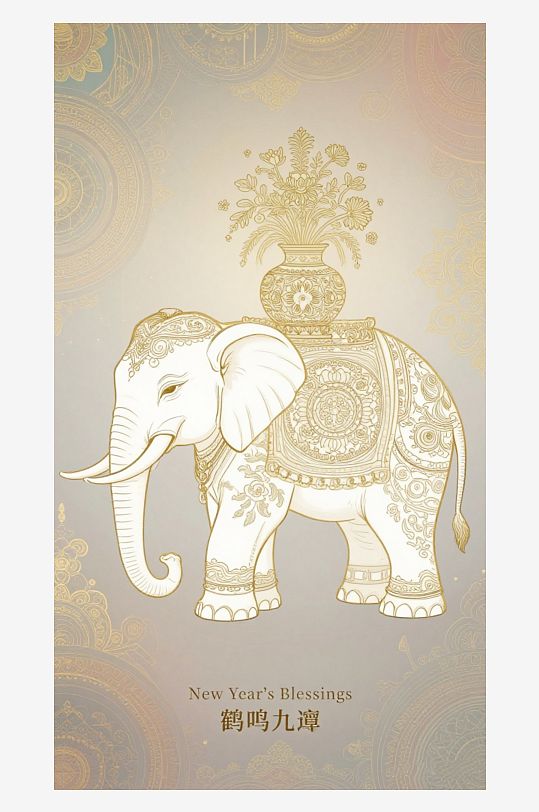 祥瑞国风白象大象敦煌背景敦煌飞天-众图网