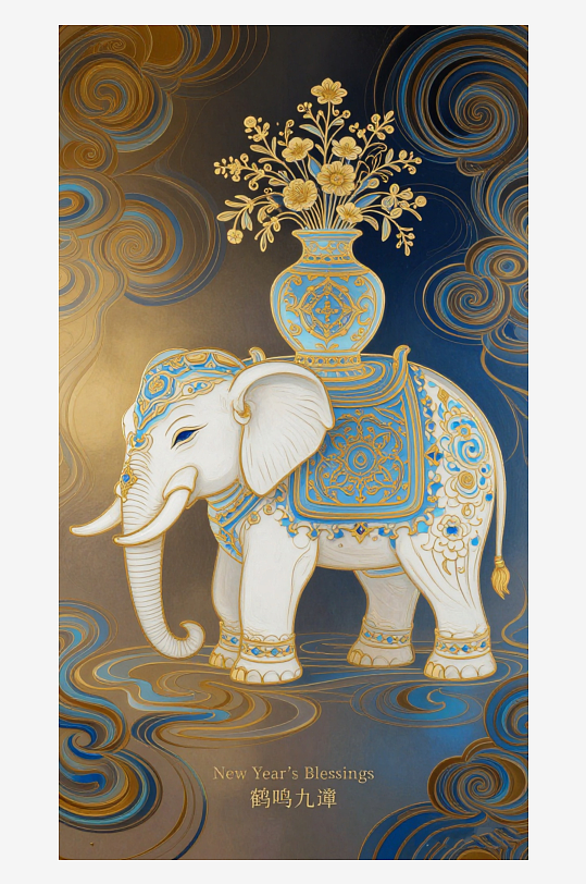 祥瑞国风白象大象敦煌背景敦煌飞天-众图网