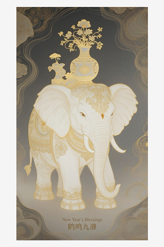 祥瑞国风白象大象敦煌背景-众图网