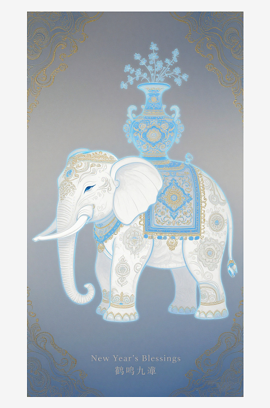 祥瑞国风白象大象敦煌背景-众图网