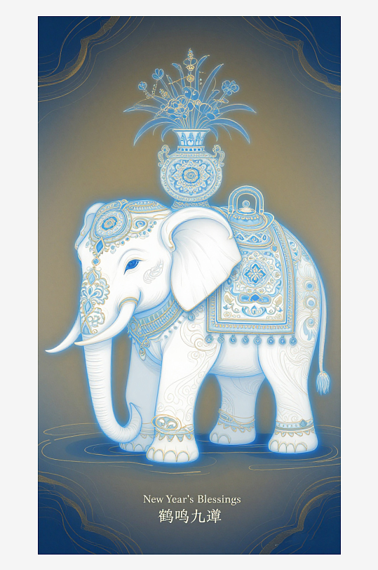 祥瑞国风白象大象敦煌背景-众图网