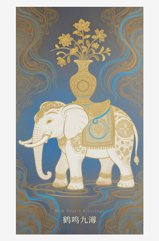 祥瑞国风白象大象敦煌背景-众图网