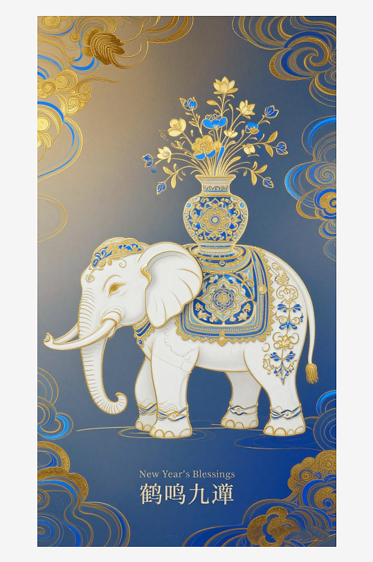 祥瑞国风白象大象敦煌背景-众图网