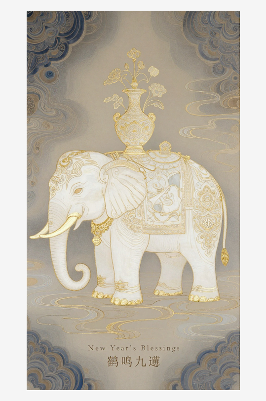 祥瑞国风白象大象敦煌背景-众图网