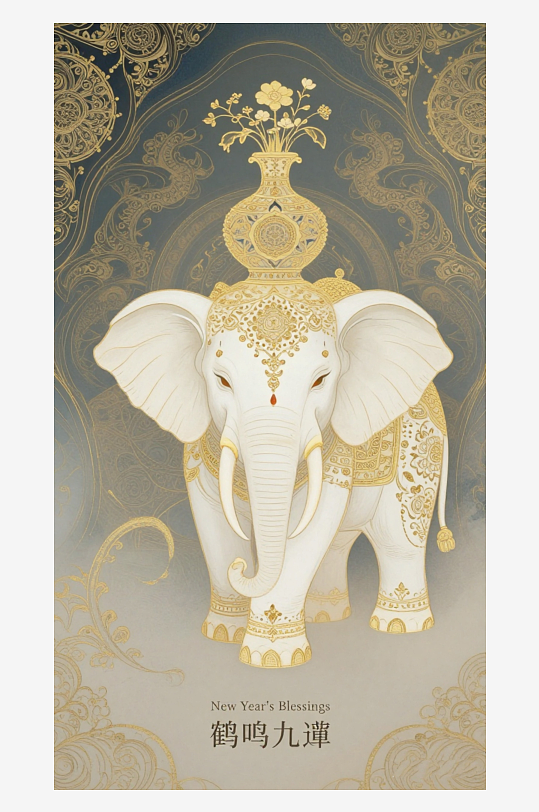 祥瑞国风白象大象敦煌背景-众图网