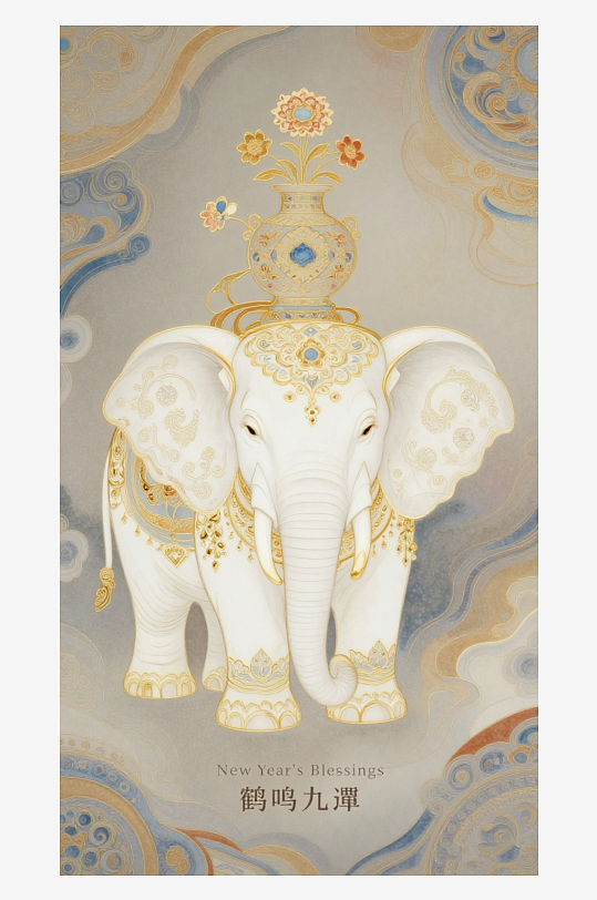 祥瑞国风白象大象敦煌背景-众图网