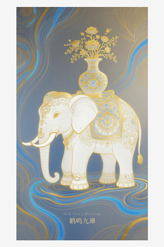 祥瑞国风白象大象敦煌背景-众图网