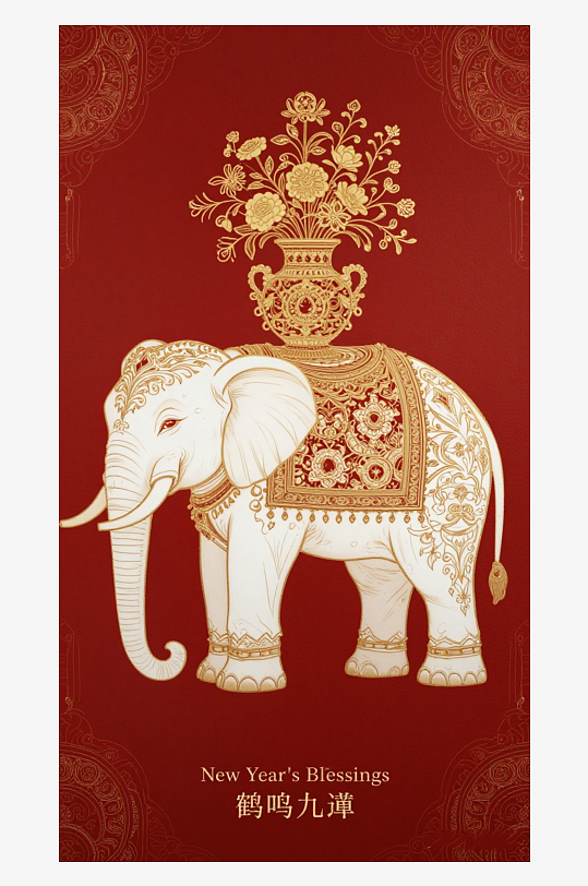 祥瑞国风白象大象敦煌背景-众图网