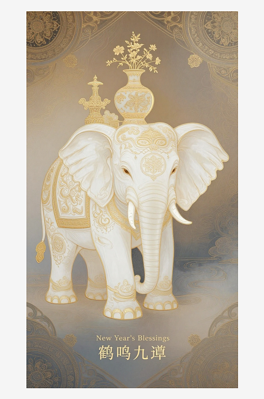 祥瑞国风白象大象敦煌背景-众图网