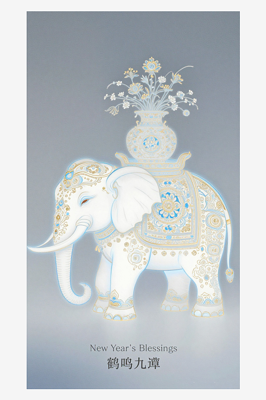 祥瑞国风白象大象敦煌背景-众图网