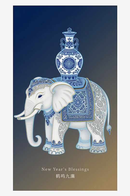 祥瑞国风白象大象敦煌背景-众图网