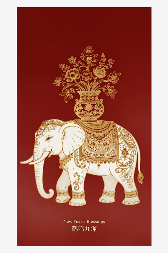 祥瑞国风白象大象敦煌背景-众图网