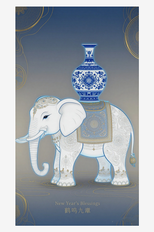 祥瑞国风白象大象敦煌背景敦煌飞天-众图网