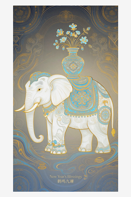 祥瑞国风白象大象敦煌背景敦煌飞天-众图网