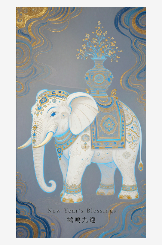 祥瑞国风白象大象敦煌背景敦煌飞天-众图网