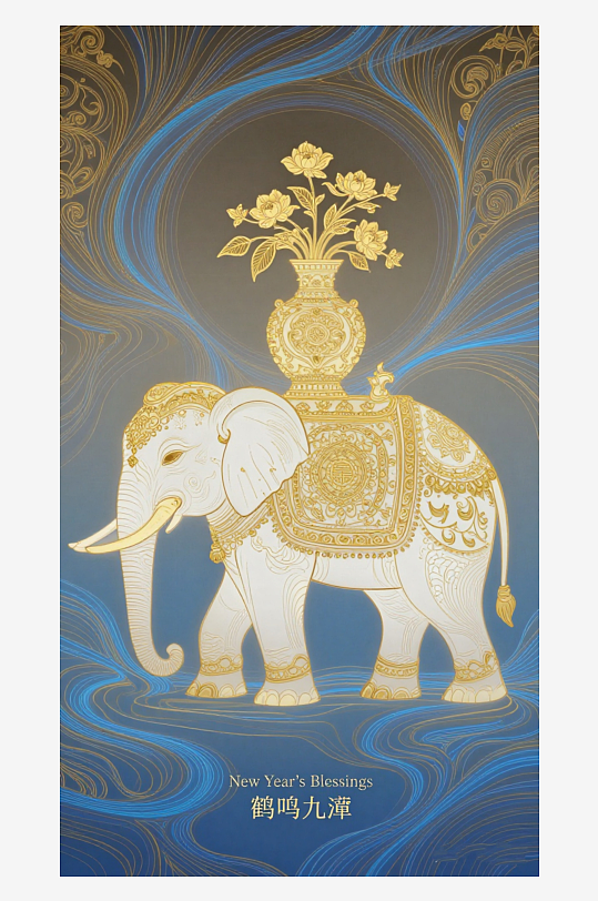 祥瑞国风白象大象敦煌背景敦煌飞天-众图网