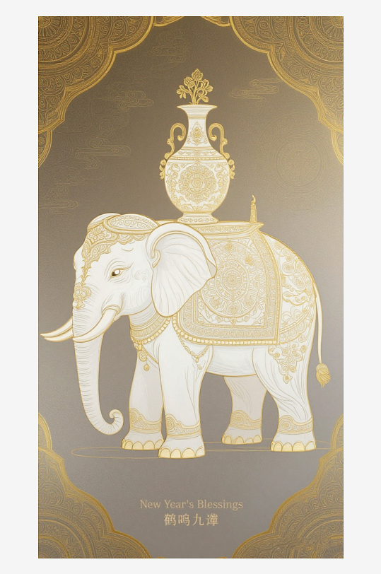 祥瑞国风白象大象敦煌背景敦煌飞天-众图网