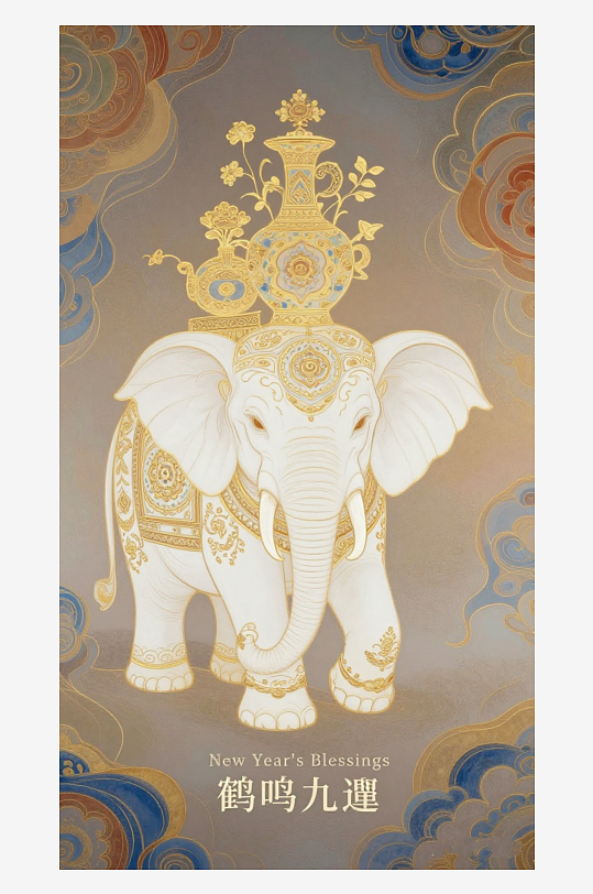 祥瑞国风白象大象敦煌背景敦煌飞天-众图网