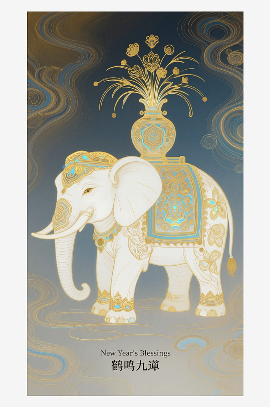 祥瑞国风白象大象敦煌背景敦煌飞天-众图网