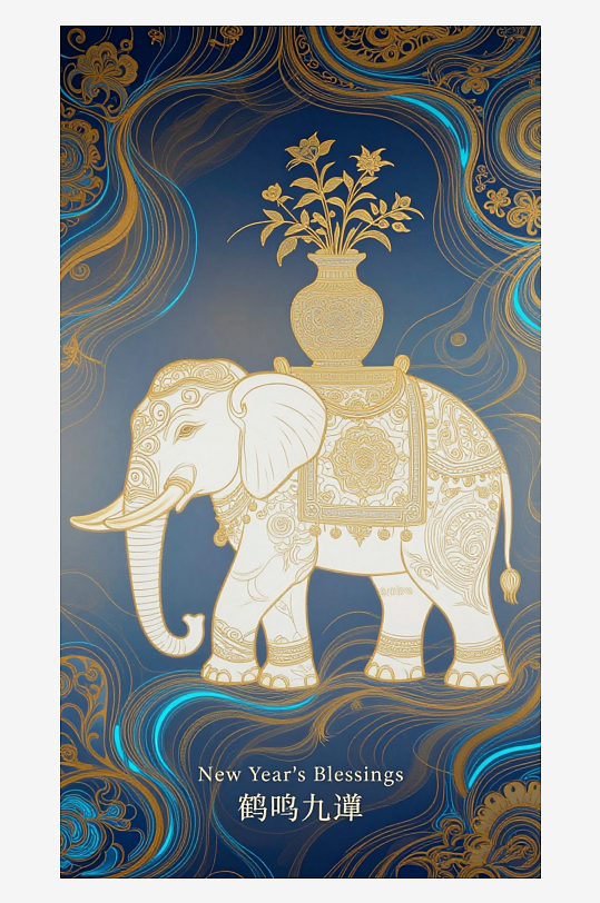 祥瑞国风白象大象敦煌背景敦煌飞天-众图网